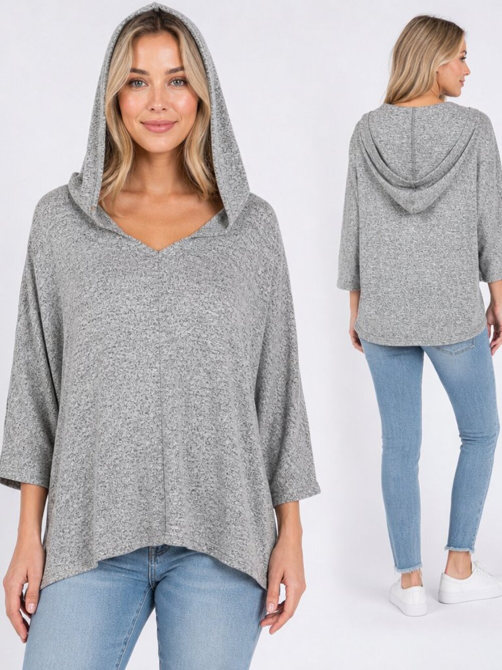 Simply Noelle Super Soft Heather Gray Hoodie S/M  Cozy Luxe Lagenlook Style